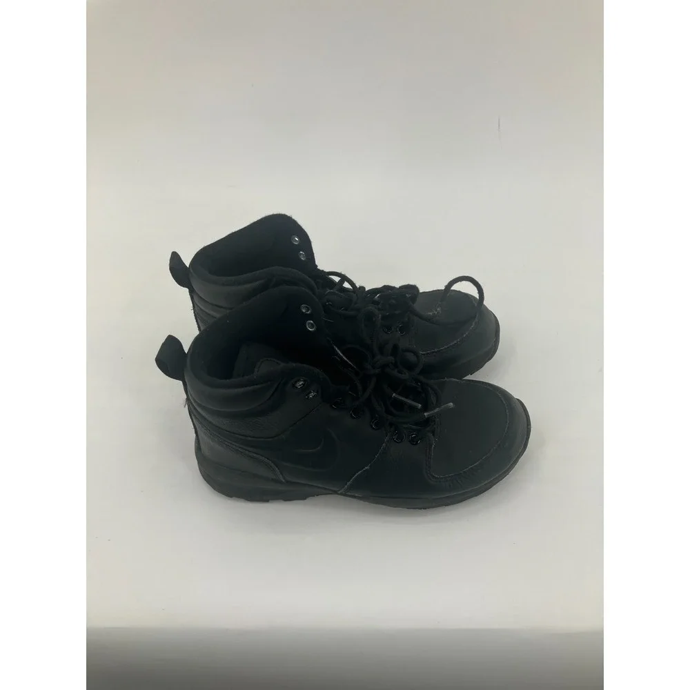 Nike Manoa Leather‎ BQ5372-001 Boots Kids US 5.5 Black Lace Up Round Toe Ankle
